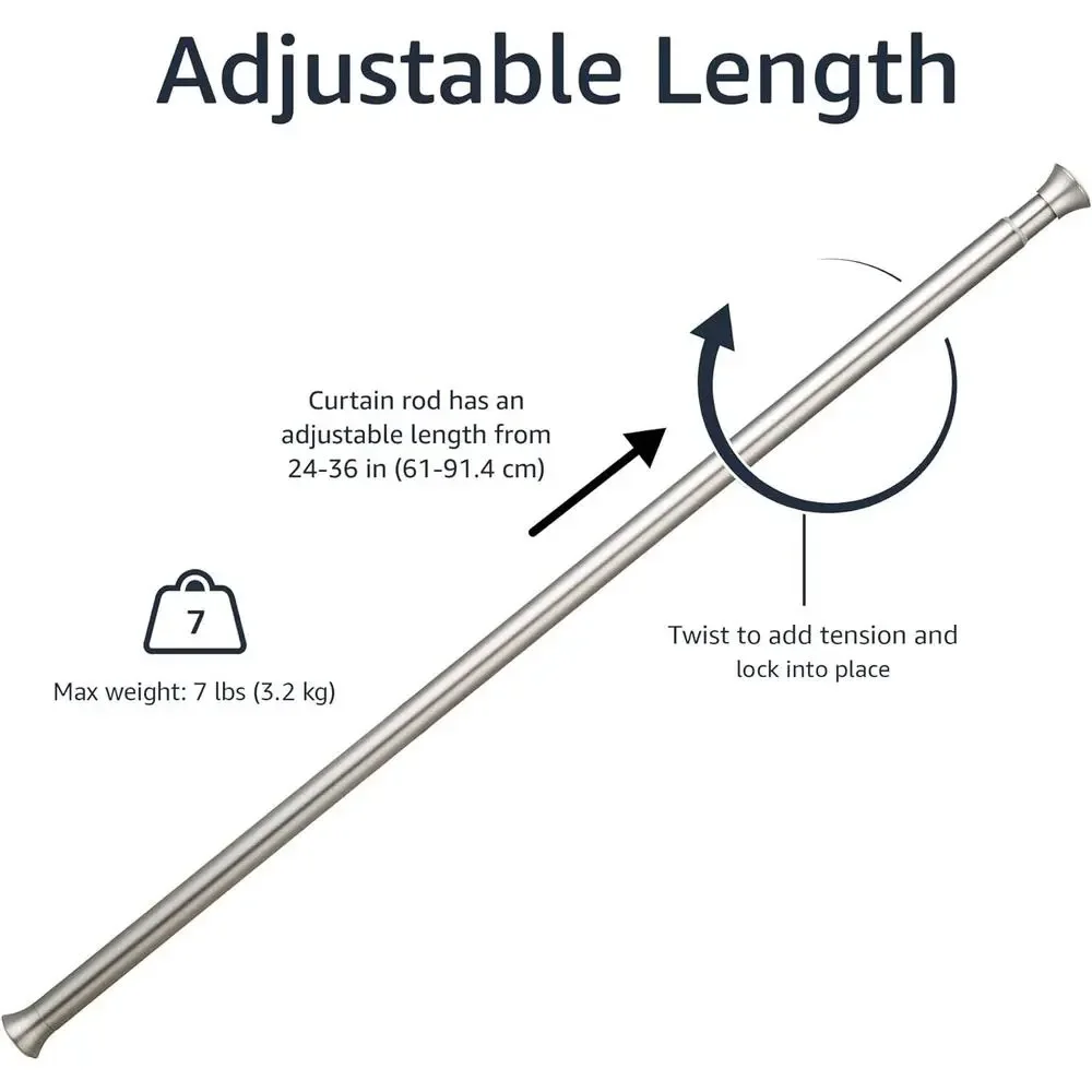 Amazon Basics Curtain Rod 24–36in Nickel Spring Tension‎ Classic Finials